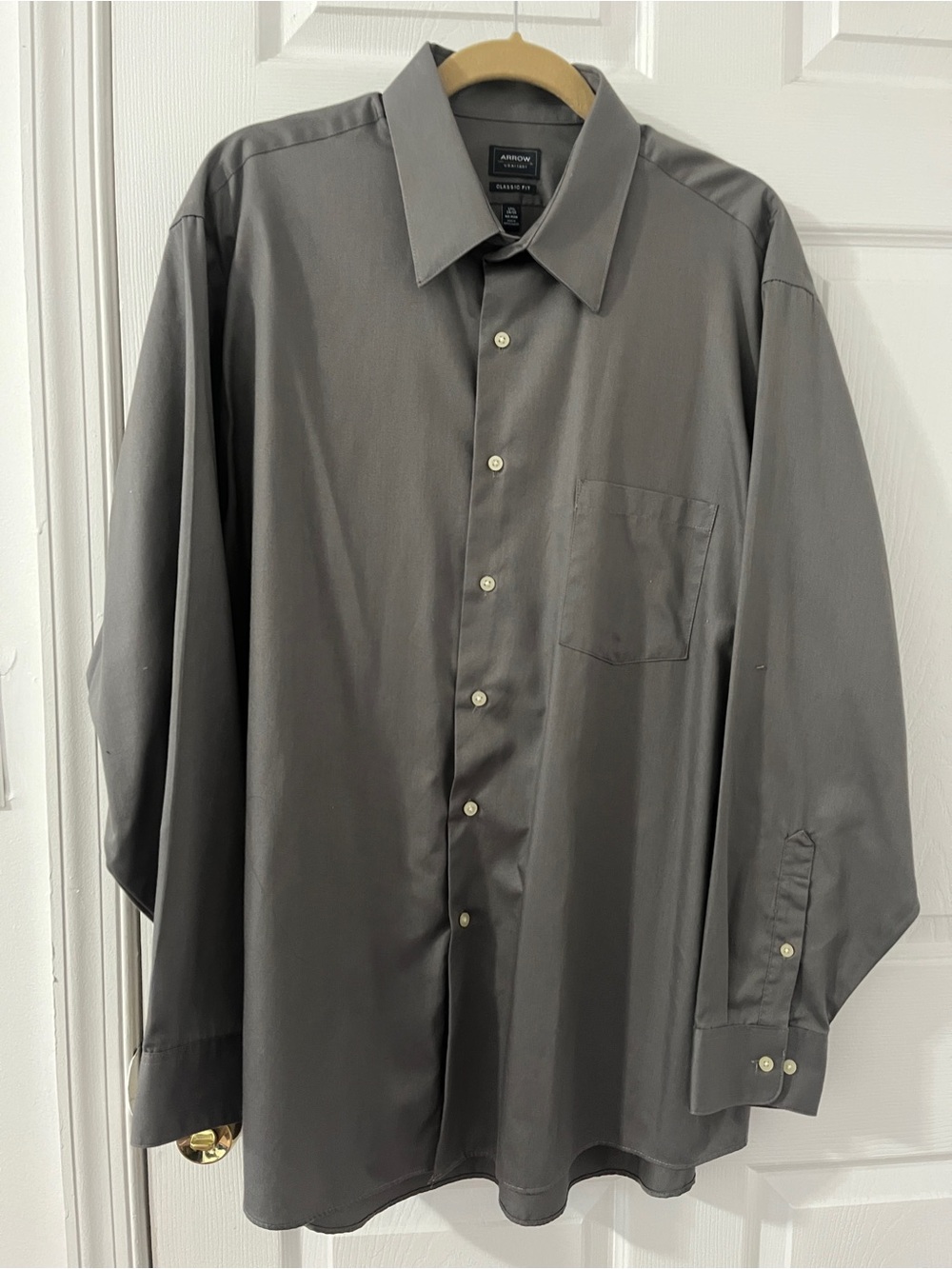 Arrow gray sateen men's dress shirt, 17 1/2